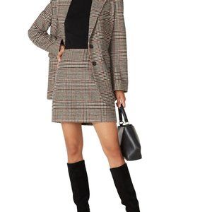 Brown Plaid Blazer + Skirt Matching Set